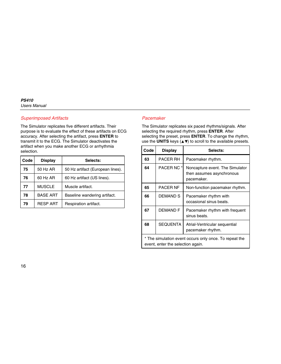 Superimposed artifacts, Pacemaker | Fluke Biomedical PS410 User Manual | Page 24 / 26