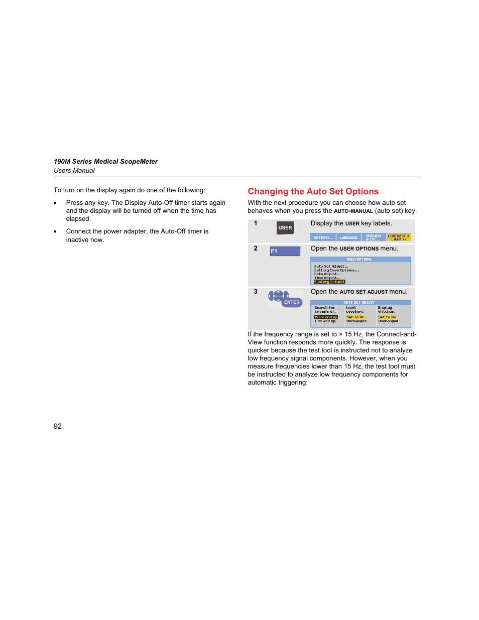 Changing the auto set options | Fluke Biomedical 190M User Manual | Page 102 / 160
