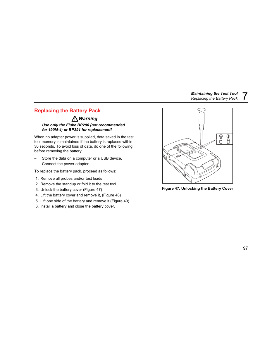 Replacing the battery pack | Fluke Biomedical 190M User Manual | Page 107 / 160
