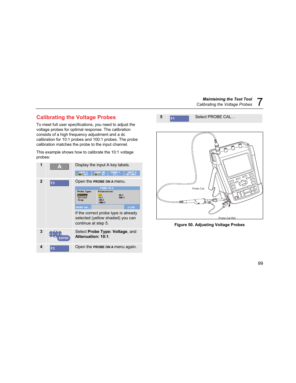 Calibrating the voltage probes | Fluke Biomedical 190M User Manual | Page 109 / 160