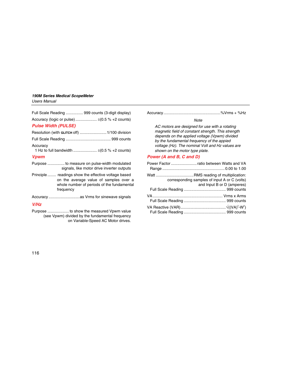 Pulse width (pulse), Vpwm, V/hz | Power (a and b, c and d) | Fluke Biomedical 190M User Manual | Page 126 / 160