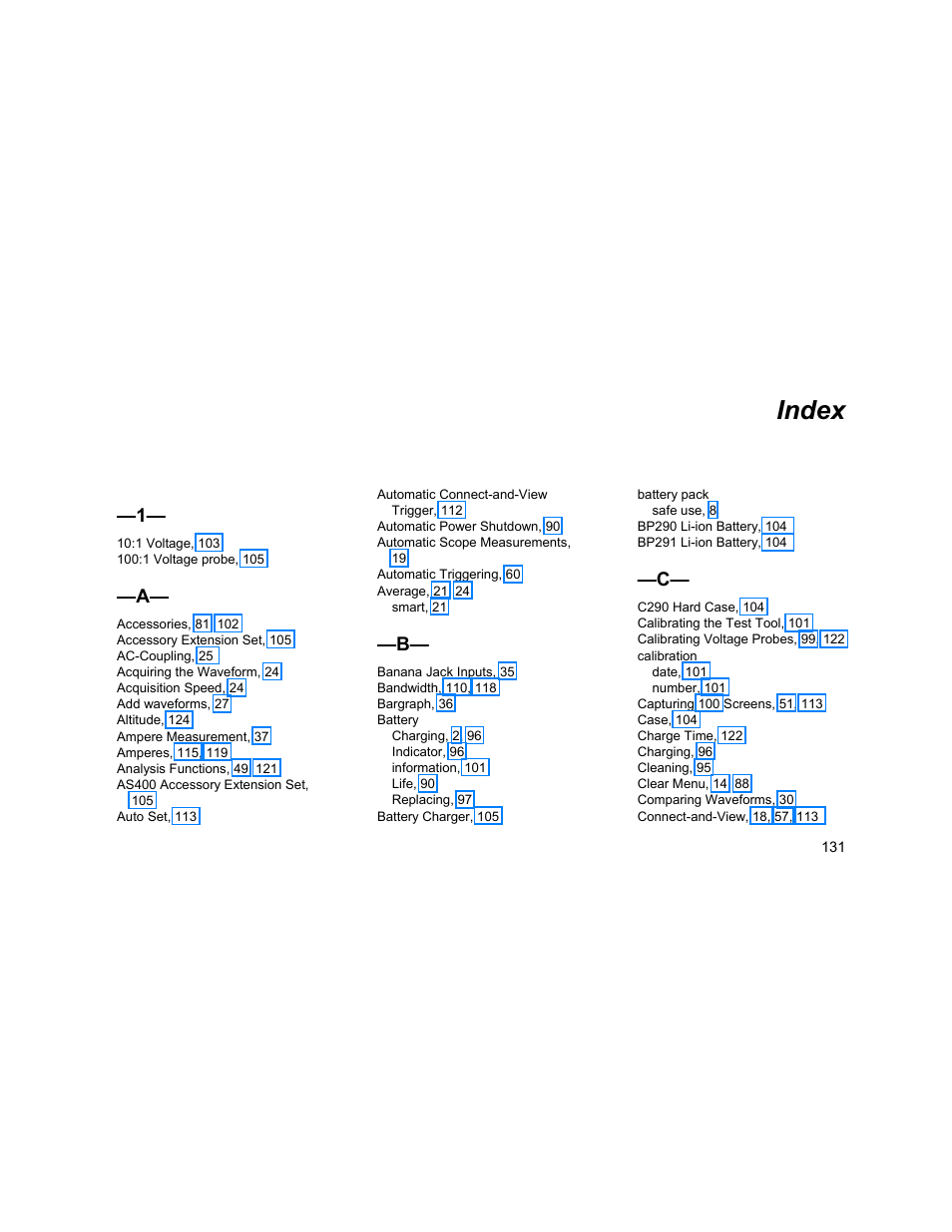 Index | Fluke Biomedical 190M User Manual | Page 141 / 160