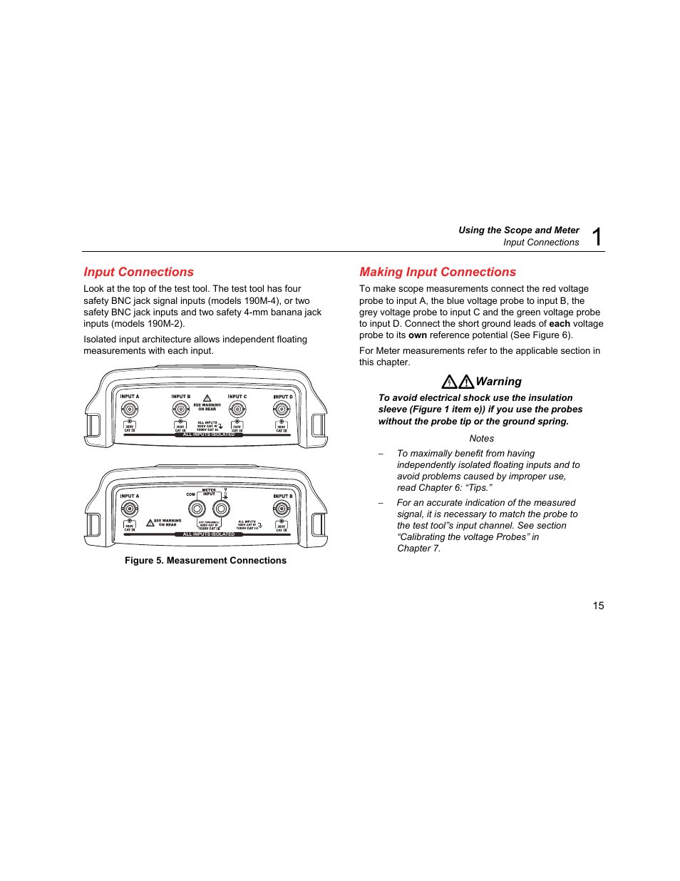 Input connections, Making input connections | Fluke Biomedical 190M User Manual | Page 25 / 160