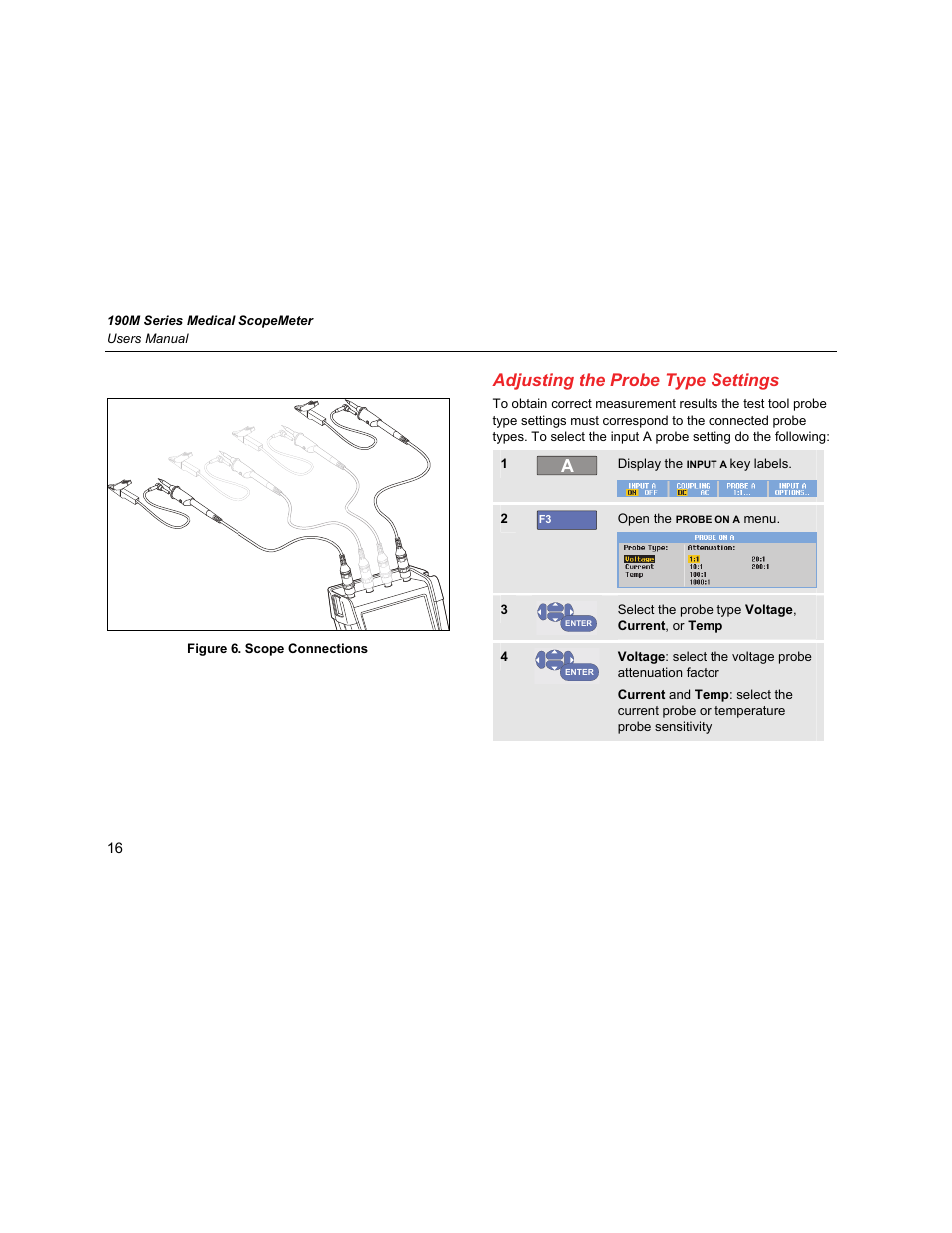 Adjusting the probe type settings | Fluke Biomedical 190M User Manual | Page 26 / 160