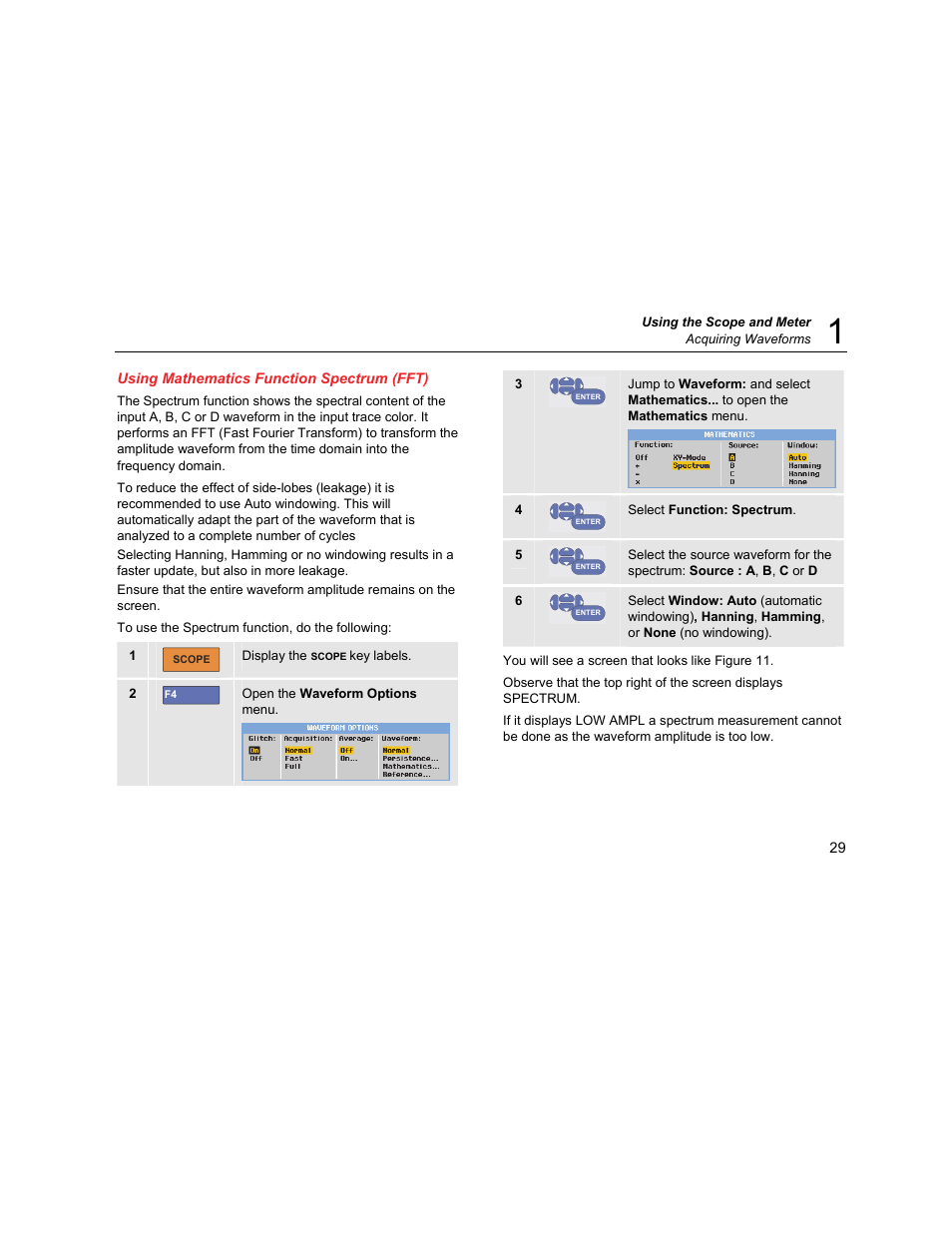 Using mathematics function spectrum (fft) | Fluke Biomedical 190M User Manual | Page 39 / 160