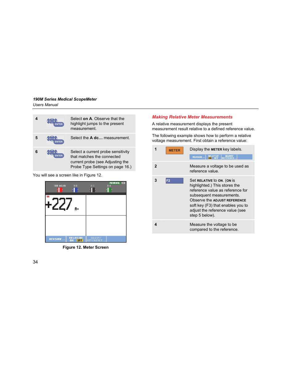 Making relative meter measurements | Fluke Biomedical 190M User Manual | Page 44 / 160