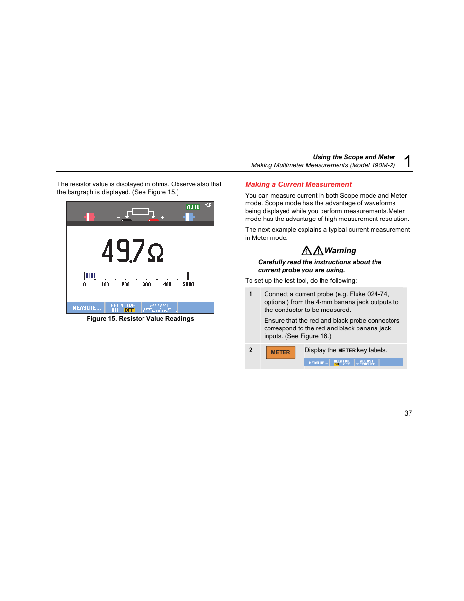Making a current measurement | Fluke Biomedical 190M User Manual | Page 47 / 160