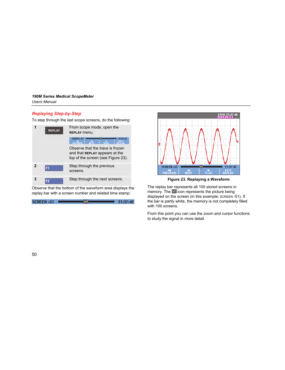 Replaying step-by-step | Fluke Biomedical 190M User Manual | Page 60 / 160