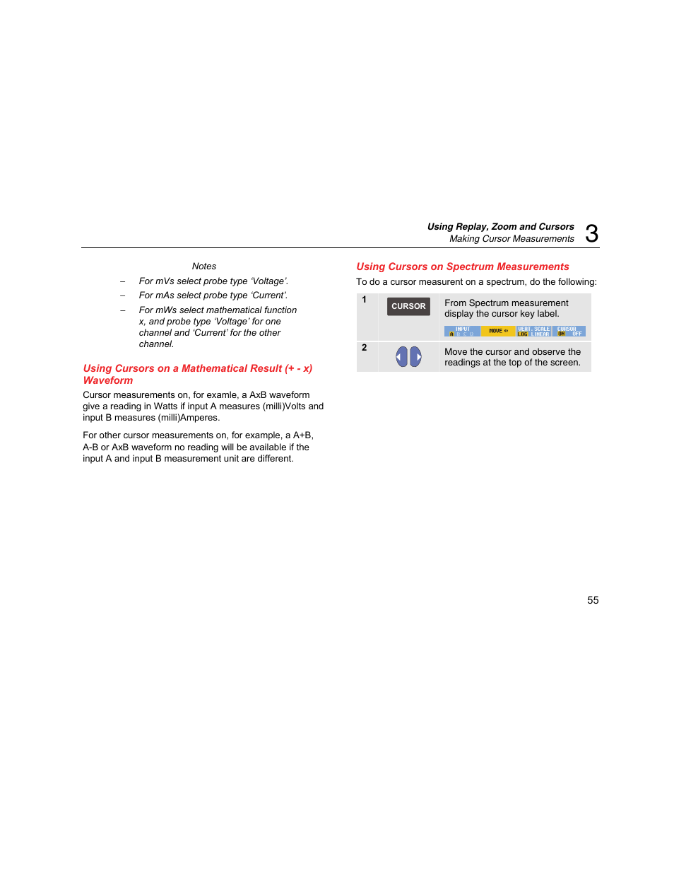 Using cursors on spectrum measurements | Fluke Biomedical 190M User Manual | Page 65 / 160