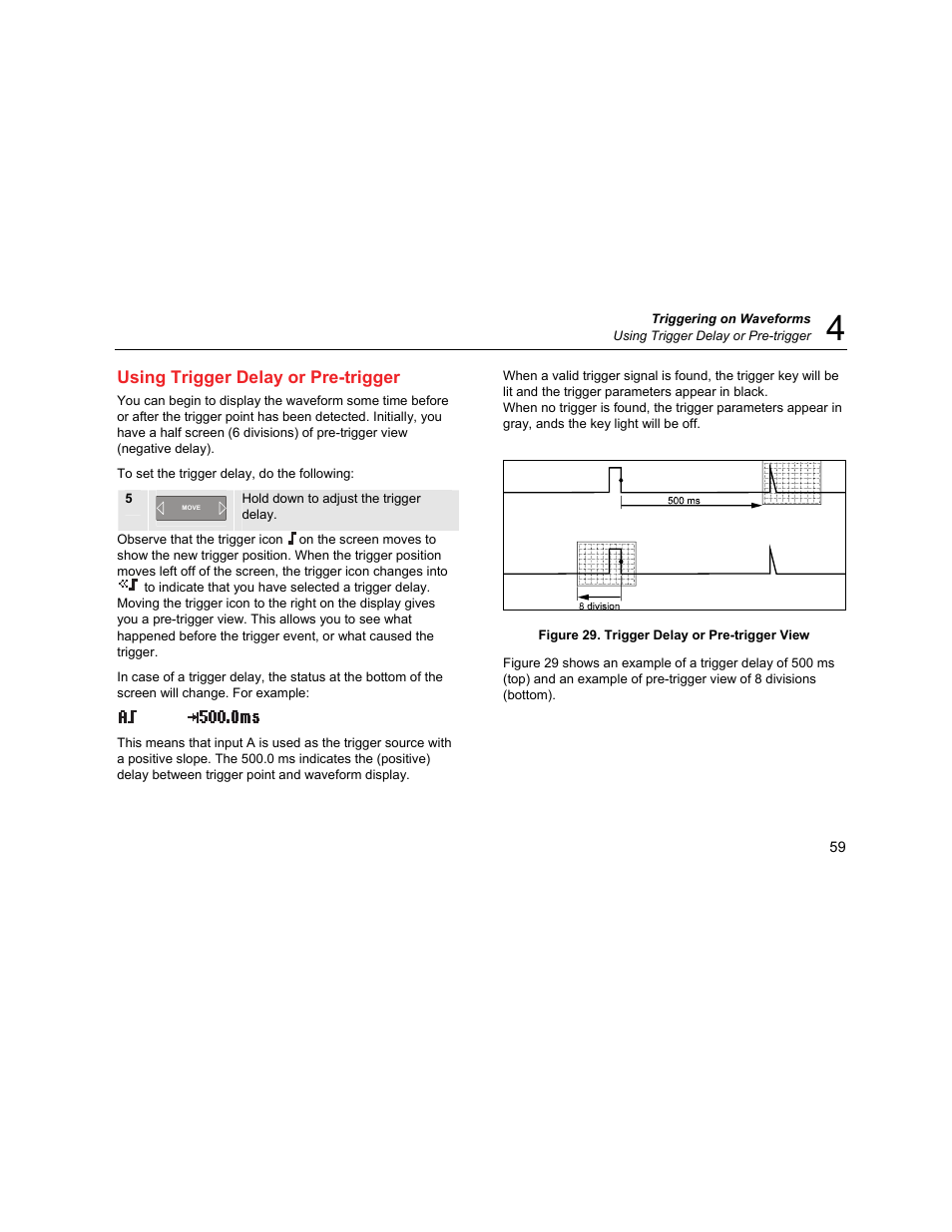 Using trigger delay or pre-trigger | Fluke Biomedical 190M User Manual | Page 69 / 160
