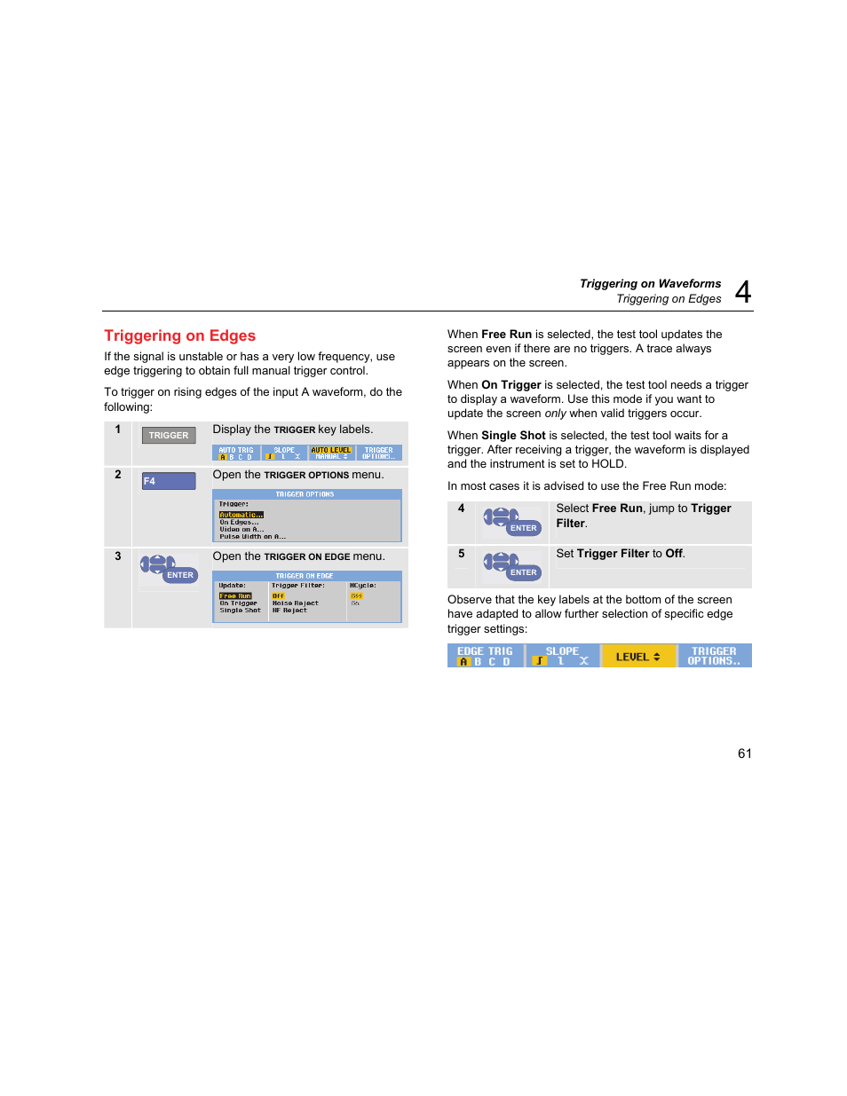 Triggering on edges | Fluke Biomedical 190M User Manual | Page 71 / 160