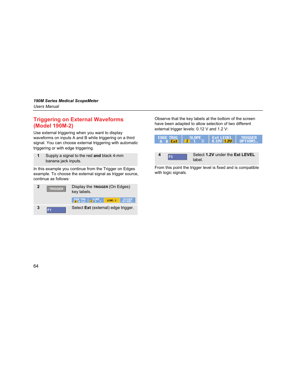 Triggering on external waveforms (model 190m-2) | Fluke Biomedical 190M User Manual | Page 74 / 160