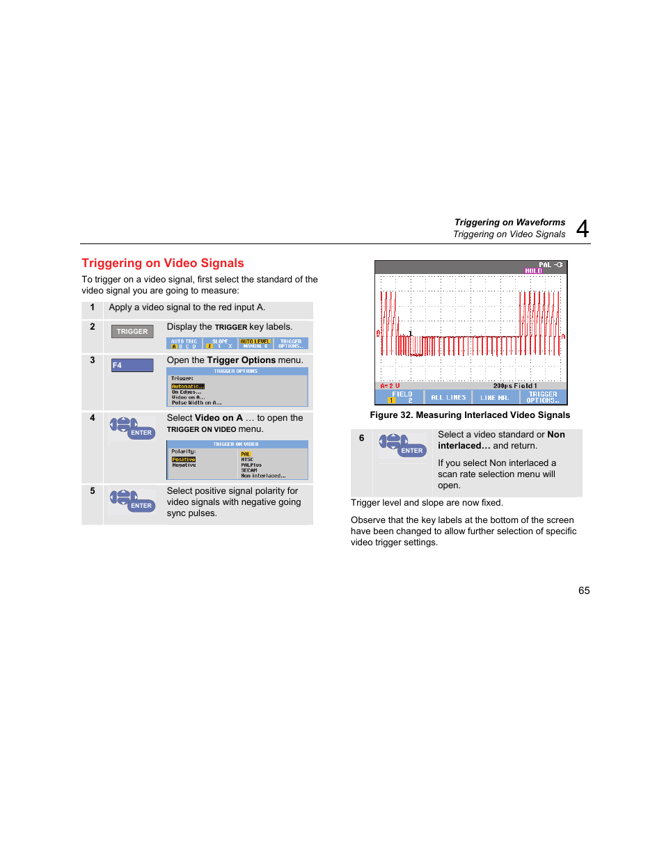 Triggering on video signals | Fluke Biomedical 190M User Manual | Page 75 / 160