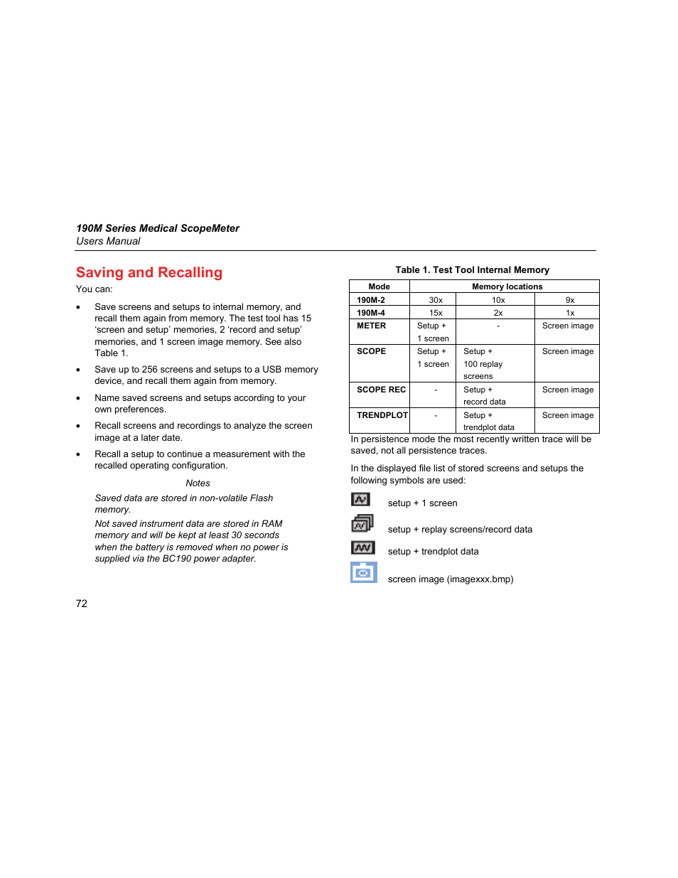 Saving and recalling | Fluke Biomedical 190M User Manual | Page 82 / 160