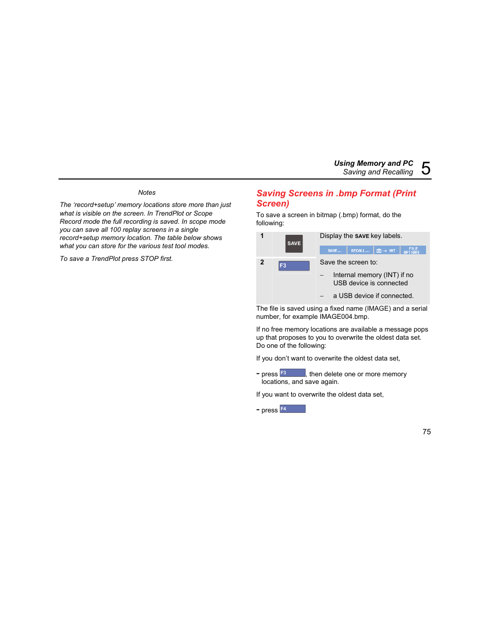 Saving screens in .bmp format (print screen) | Fluke Biomedical 190M User Manual | Page 85 / 160