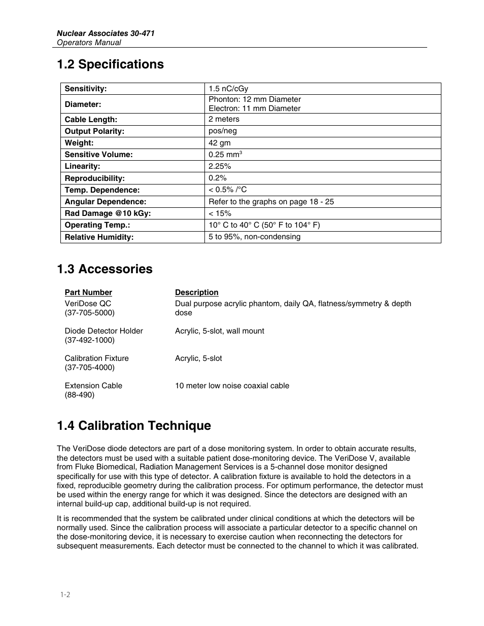 2 specifications, 3 accessories, 4 calibration technique | Fluke Biomedical 30-471 User Manual | Page 6 / 24