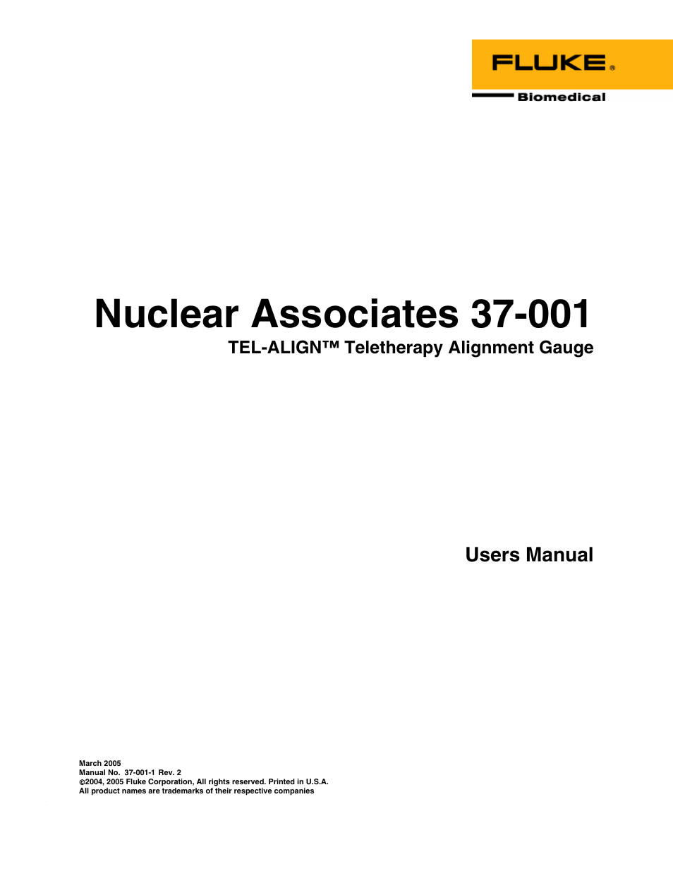 Fluke Biomedical 37-001 User Manual | 8 pages