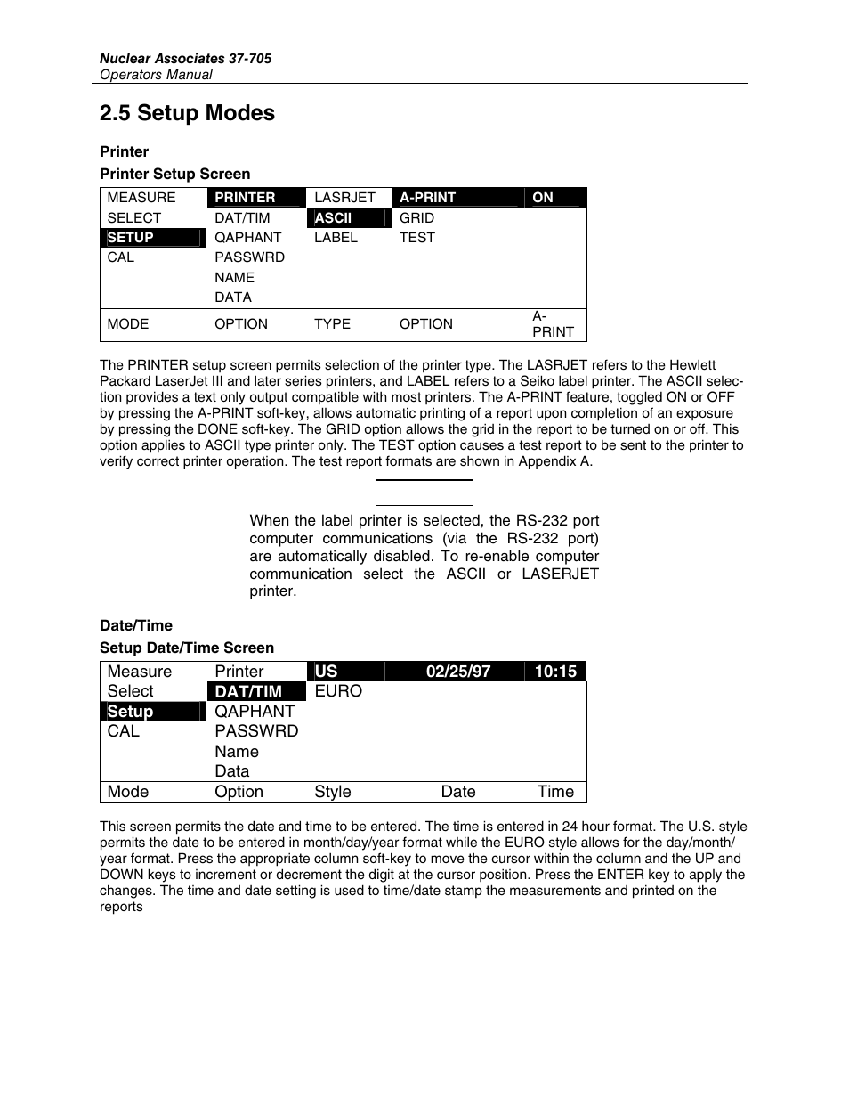 5 setup modes | Fluke Biomedical 37-705 User Manual | Page 18 / 54