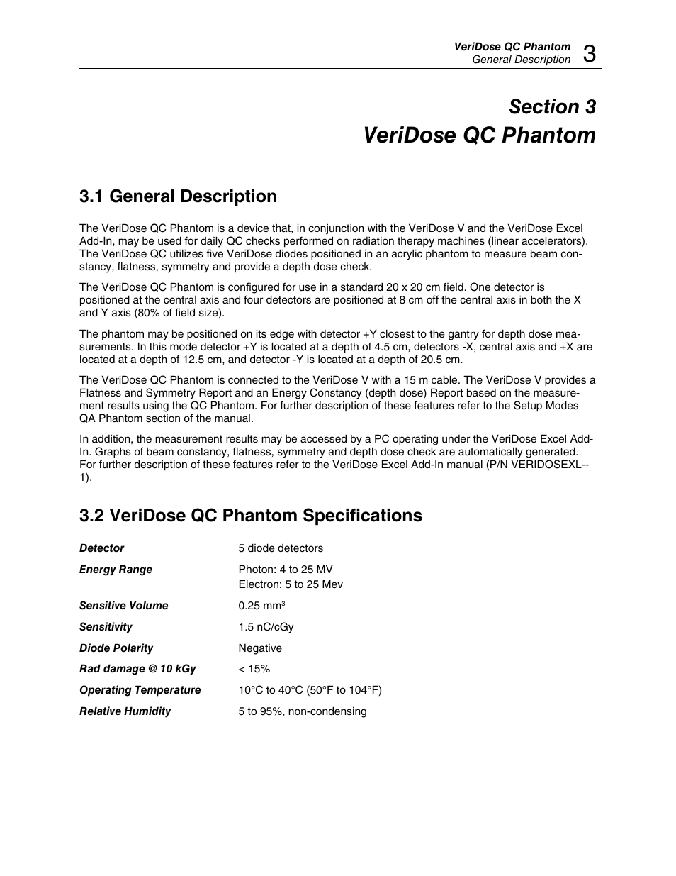 Veridose qc phantom, 1 general description, 2 veridose qc phantom specifications | Fluke Biomedical 37-705 User Manual | Page 29 / 54