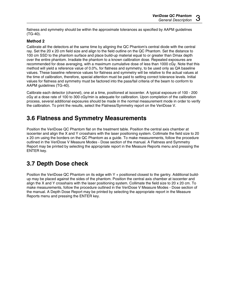 6 flatness and symmetry measurements, 7 depth dose check | Fluke Biomedical 37-705 User Manual | Page 31 / 54