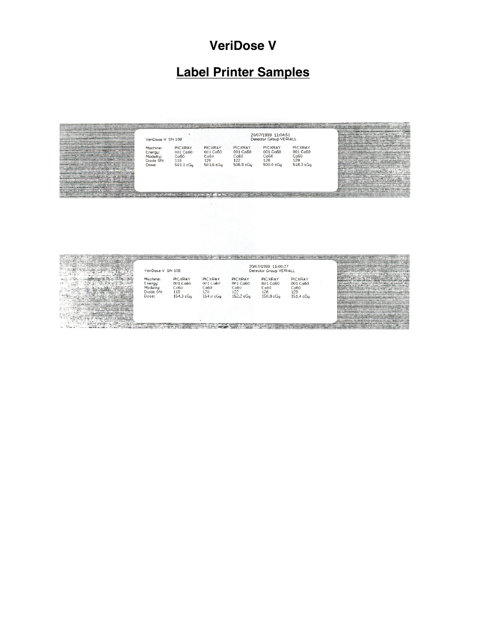 Veridose v label printer samples | Fluke Biomedical 37-705 User Manual | Page 46 / 54