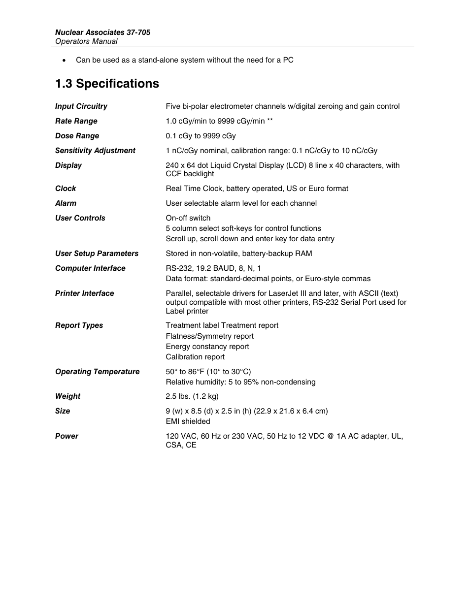 3 specifications | Fluke Biomedical 37-705 User Manual | Page 6 / 54