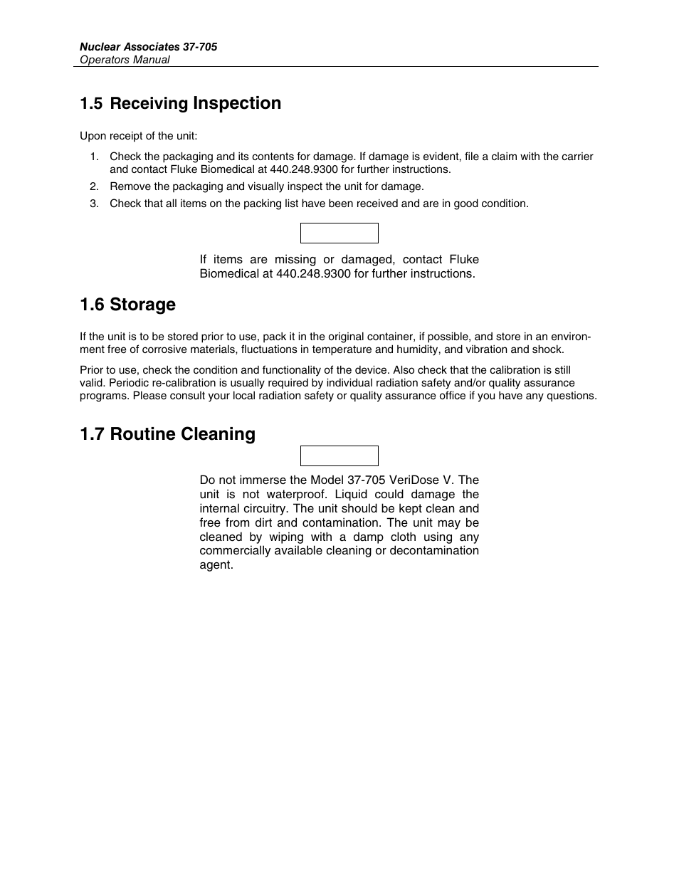 Inspection, 6 storage, 7 routine cleaning | 5 receiving | Fluke Biomedical 37-705 User Manual | Page 8 / 54