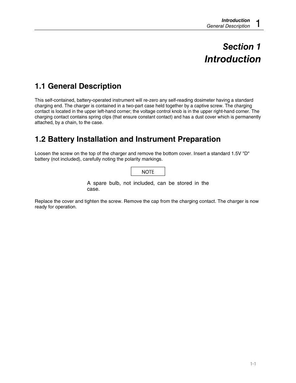 Introduction, 1 general description, 2 battery installation and instrument preparation | Fluke Biomedical 06-912 User Manual | Page 5 / 12