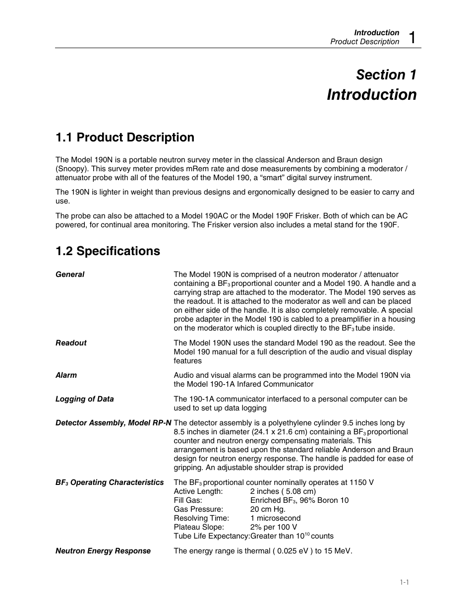 Introduction, 1 product description, 2 specifications | Fluke Biomedical 190N User Manual | Page 5 / 18