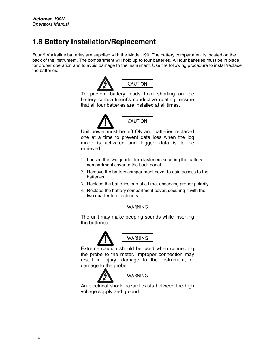 8 battery installation/replacement | Fluke Biomedical 190N User Manual | Page 8 / 18