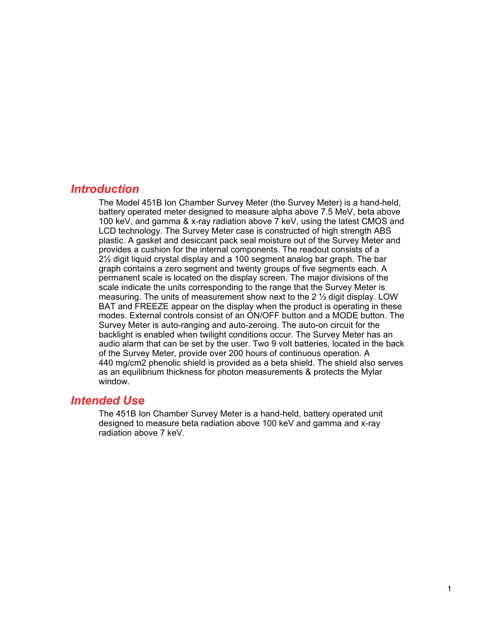 Introduction, Intended use | Fluke Biomedical 451B User Manual | Page 11 / 30