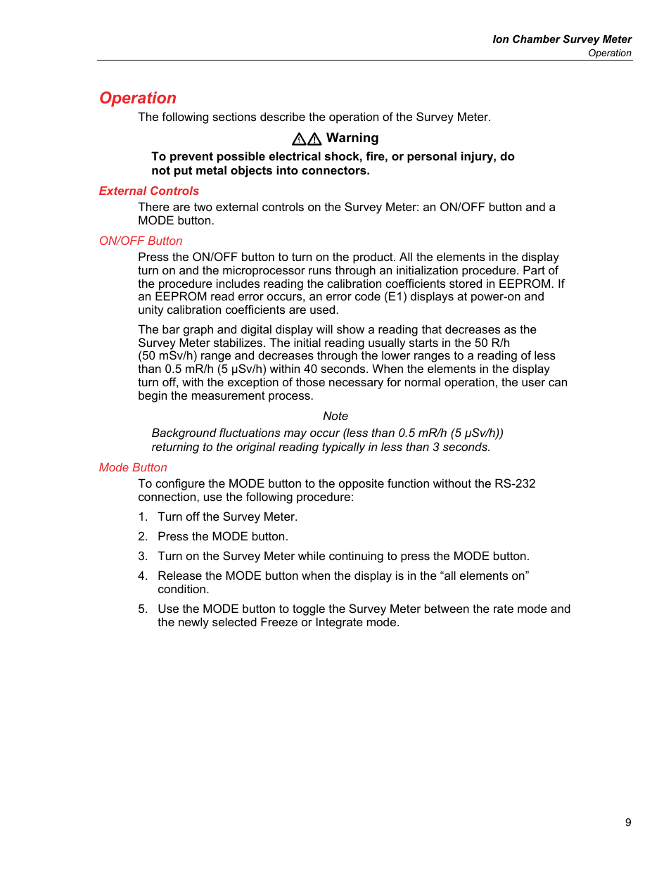 Operation, External controls, On/off button | Mode button | Fluke Biomedical 451B User Manual | Page 19 / 30