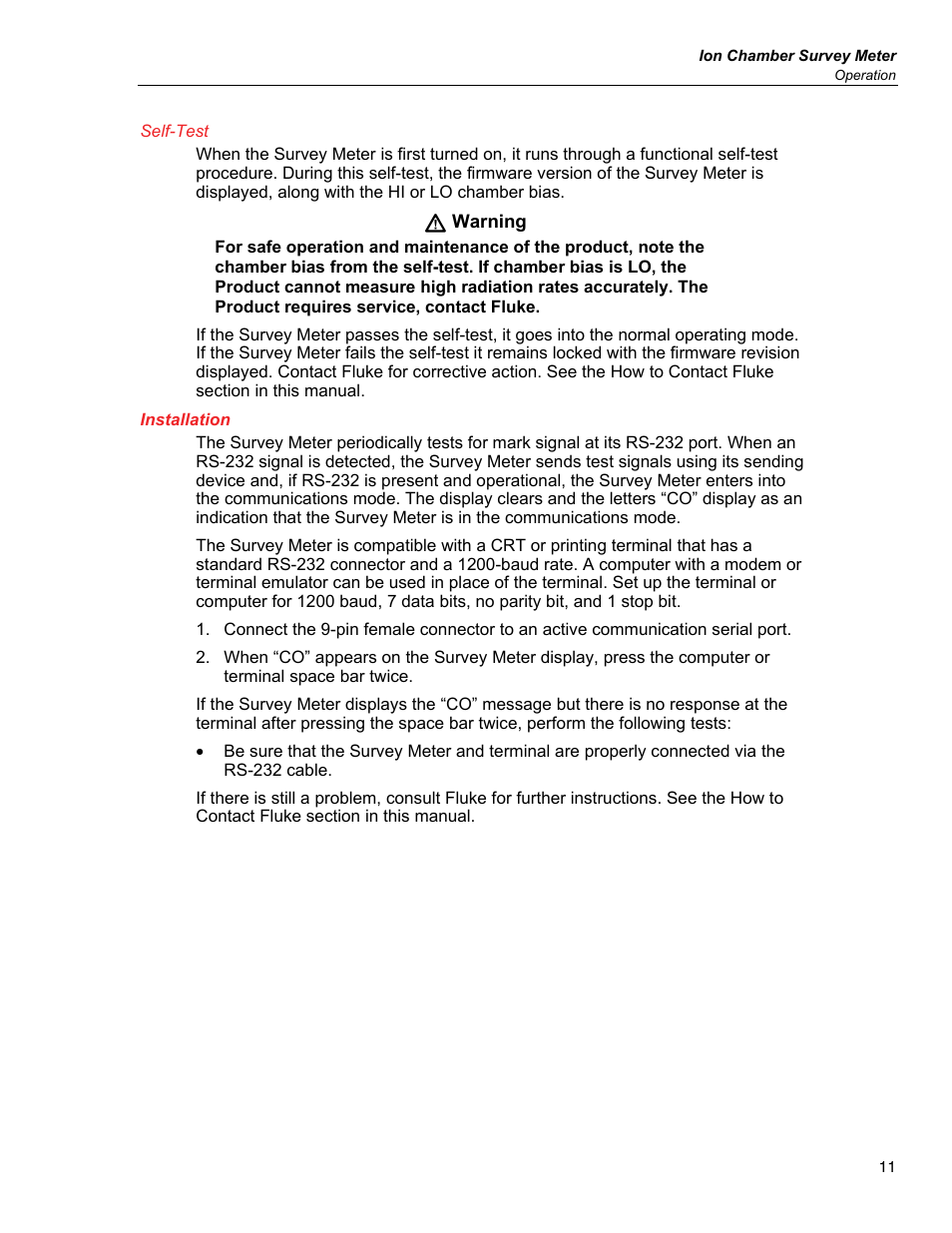 Self-test, Installation | Fluke Biomedical 451B User Manual | Page 21 / 30