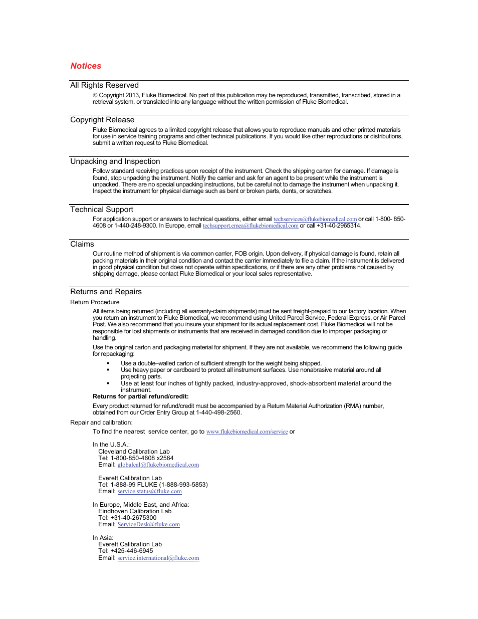 Notices | Fluke Biomedical 451B User Manual | Page 3 / 30