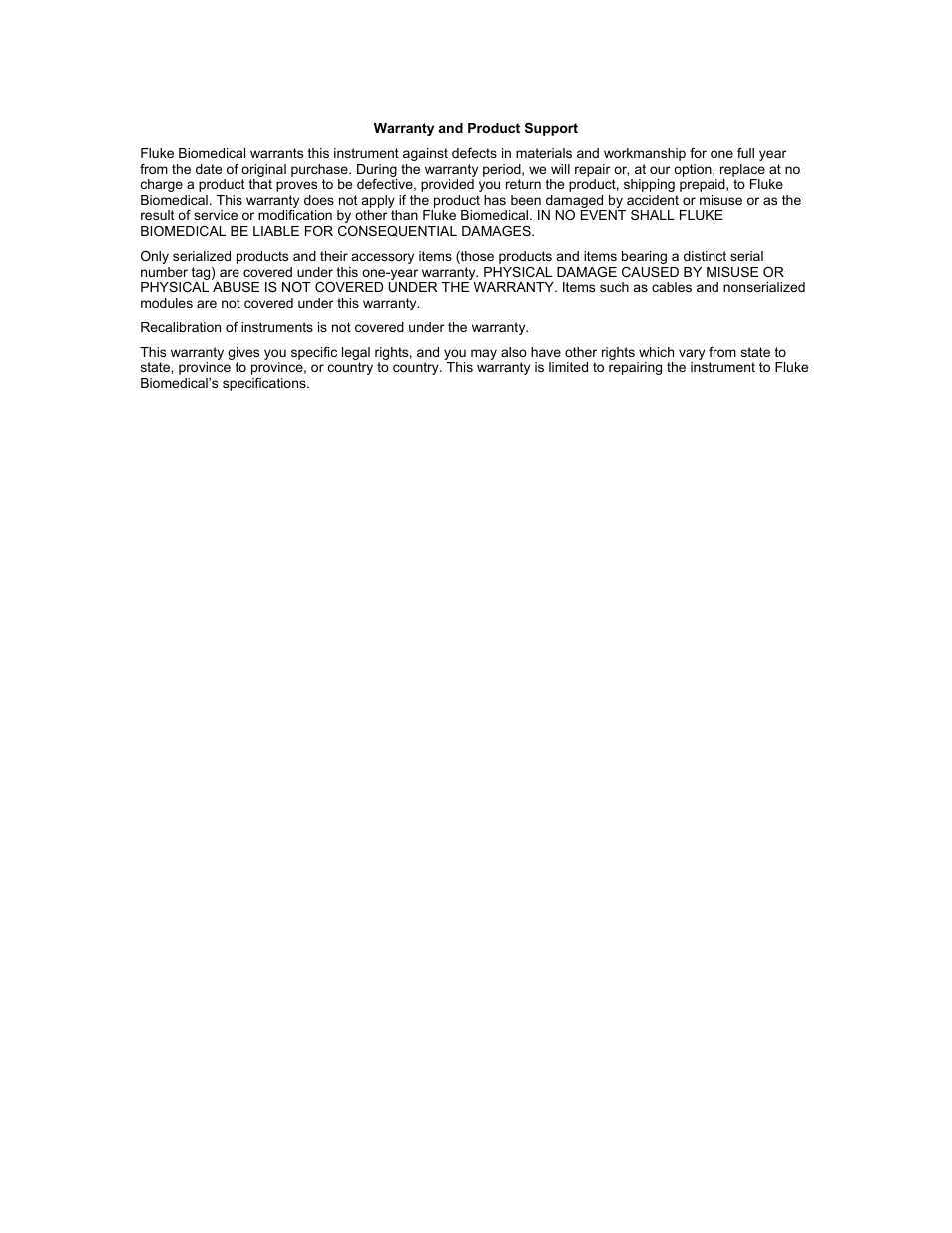 Warranty | Fluke Biomedical 451P User Manual | Page 2 / 30