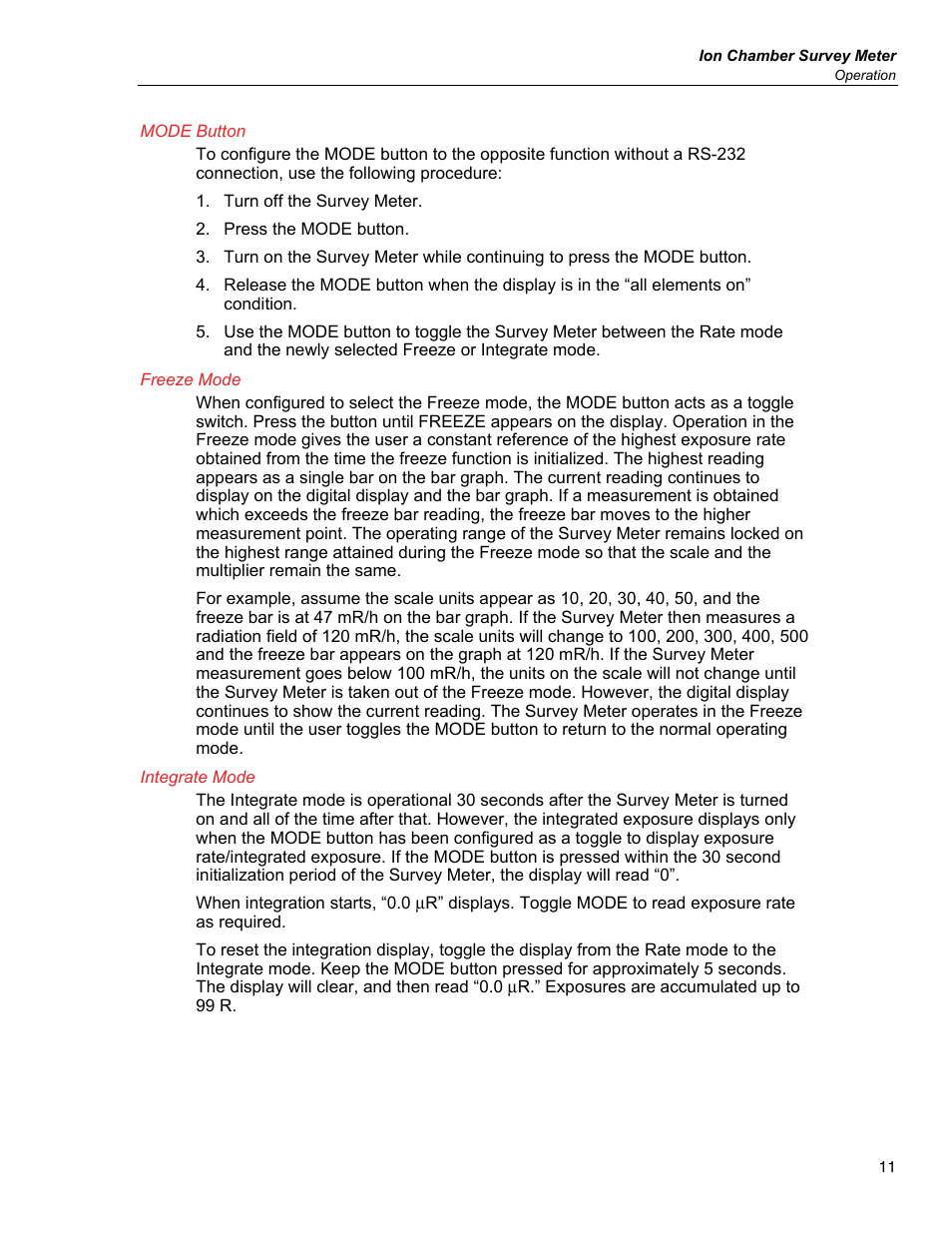 Mode button, Freeze mode, Integrate mode | Fluke Biomedical 451P User Manual | Page 21 / 30
