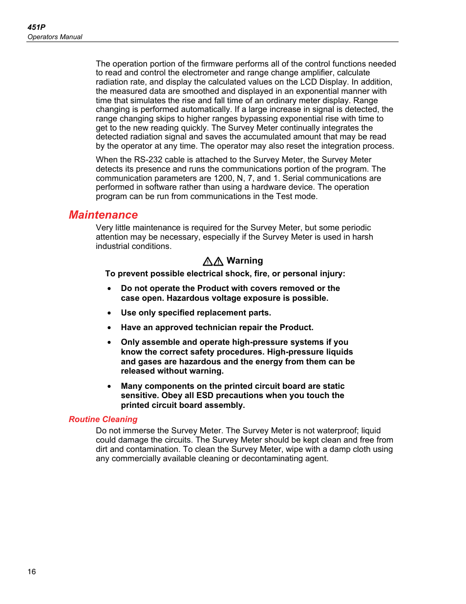 Maintenance, Routine cleaning | Fluke Biomedical 451P User Manual | Page 26 / 30