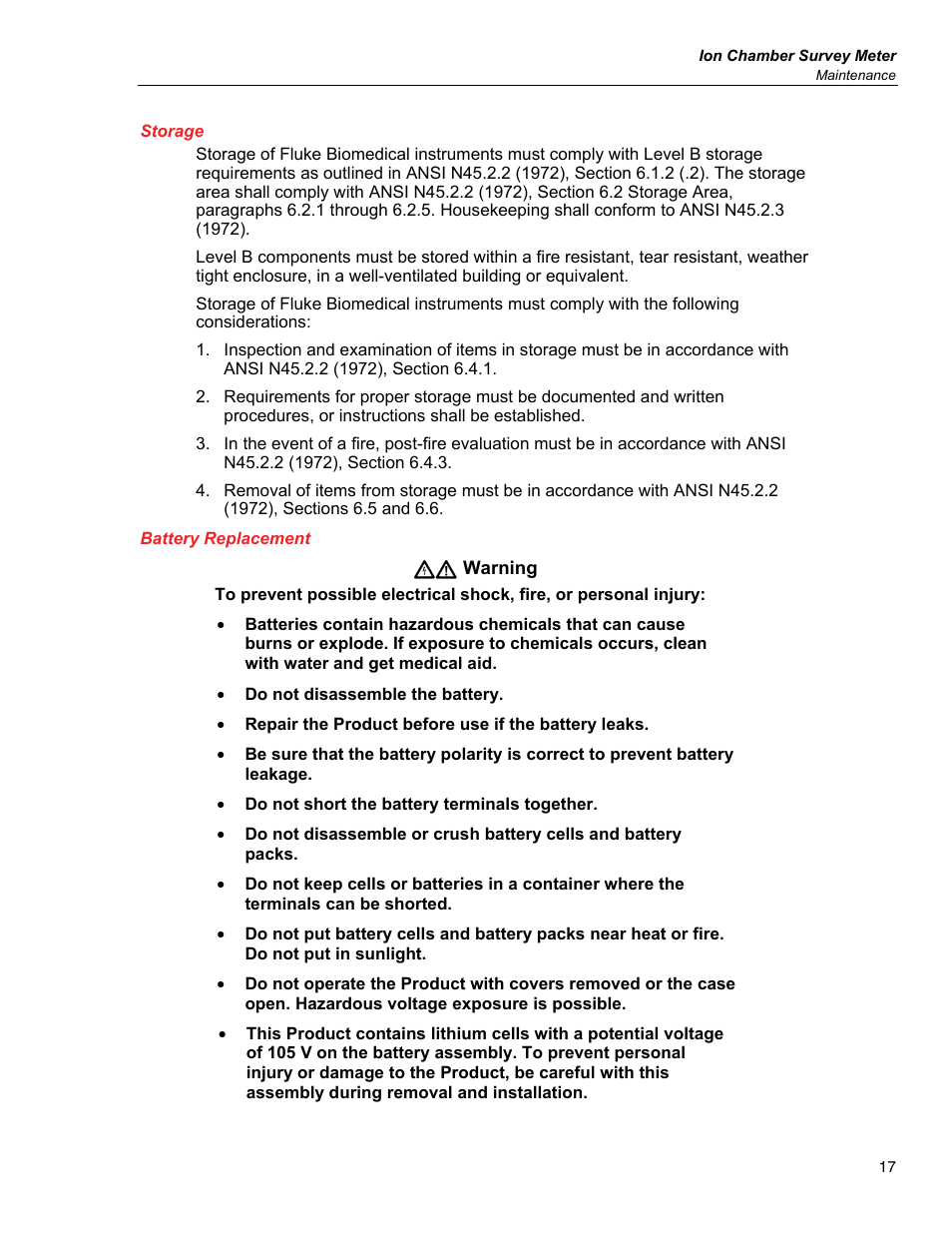 Storage, Battery replacement | Fluke Biomedical 451P User Manual | Page 27 / 30