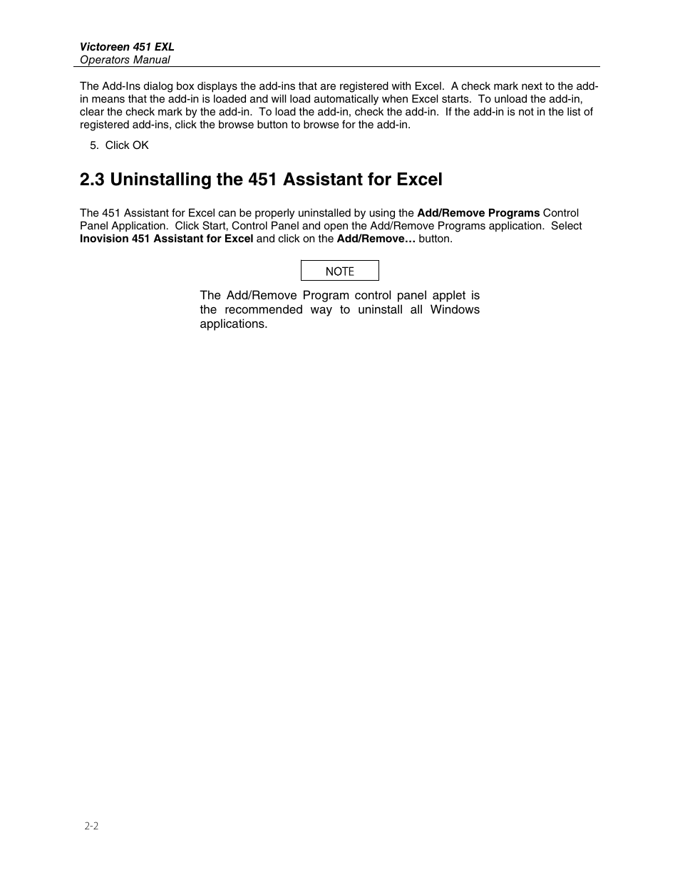 3 uninstalling the 451 assistant for excel | Fluke Biomedical 451EXL User Manual | Page 8 / 18