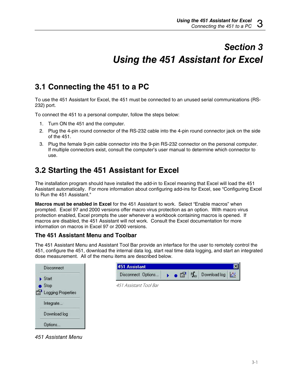 Using the 451 assistant for excel, 1 connecting the 451 to a pc, 2 starting the 451 assistant for excel | Fluke Biomedical 451EXL User Manual | Page 9 / 18