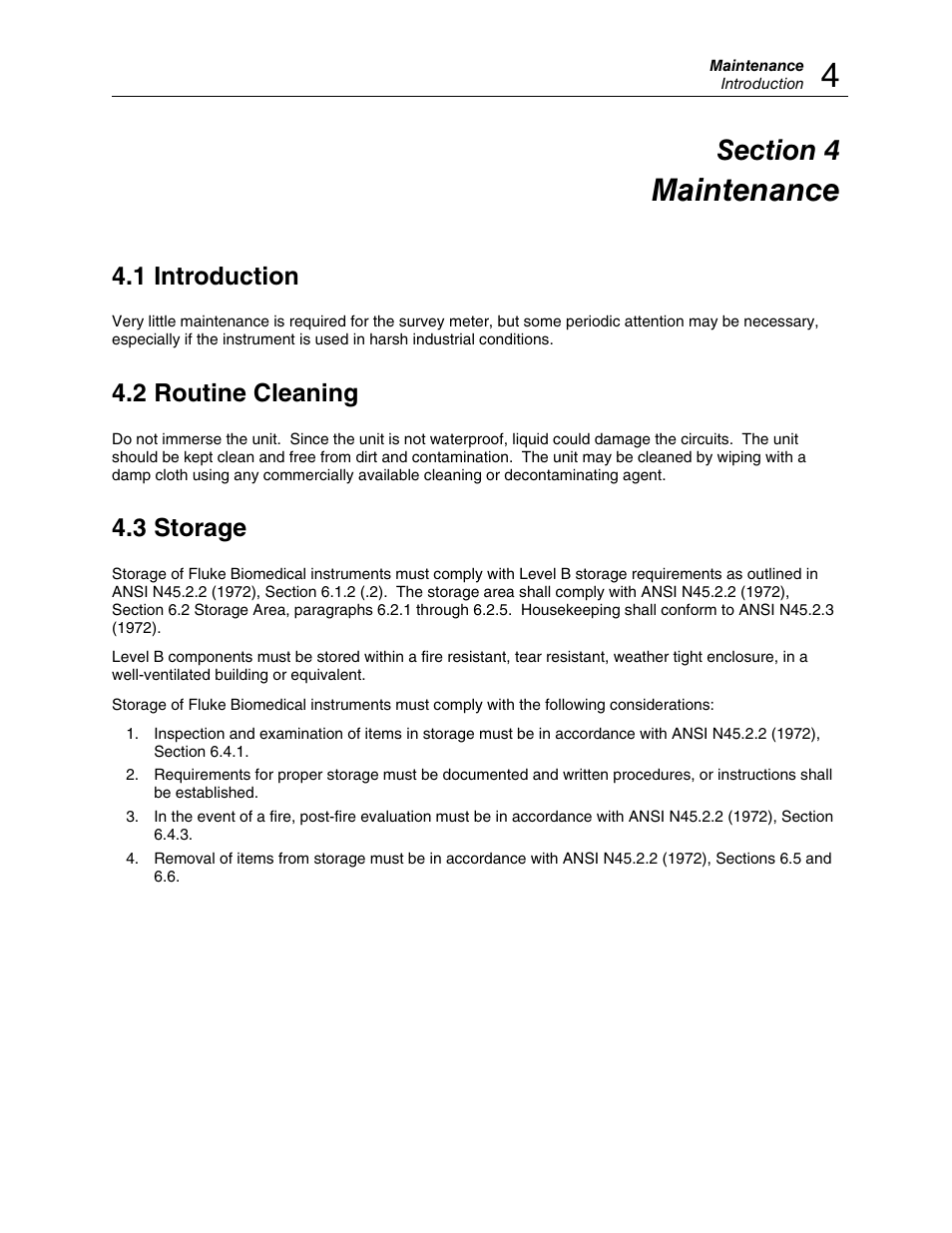 Section 4, Maintenance, 1 introduction | 2 routine cleaning, 3 storage | Fluke Biomedical ASM-990 Series User Manual | Page 27 / 36