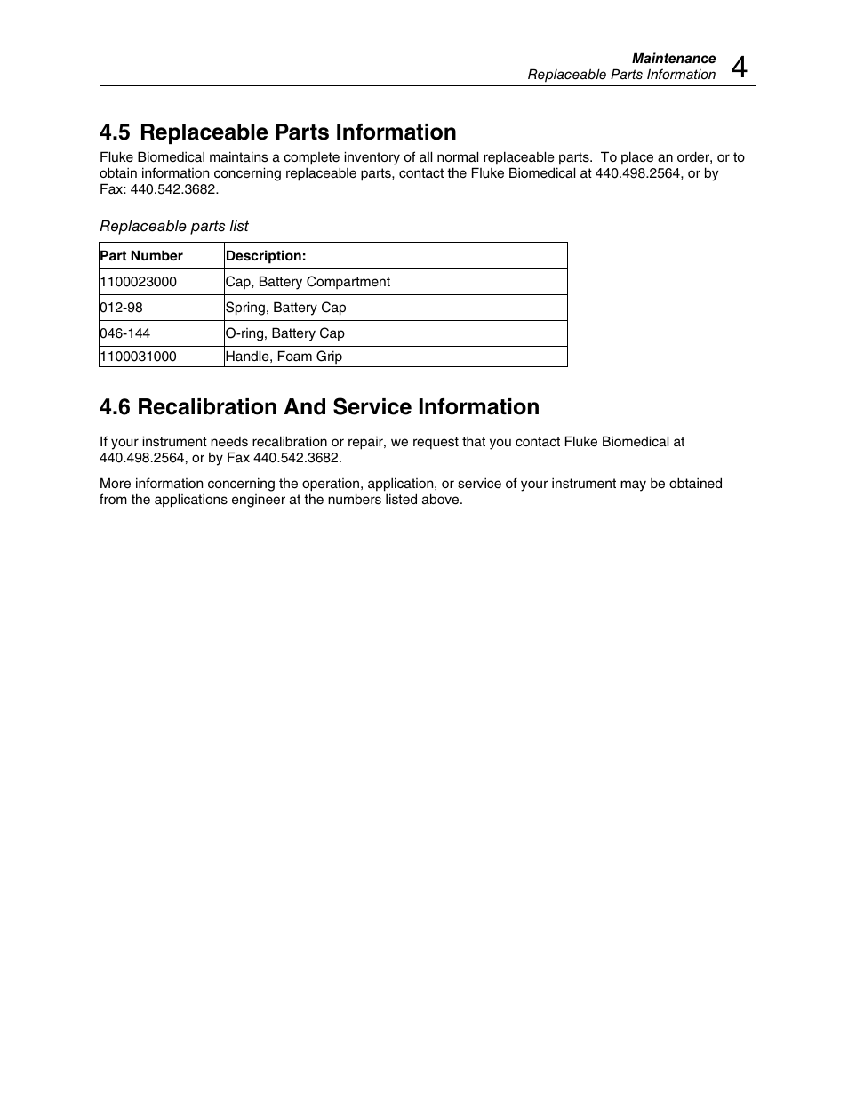 5 replaceable parts information, 6 recalibration and service information | Fluke Biomedical ASM-990 Series User Manual | Page 29 / 36