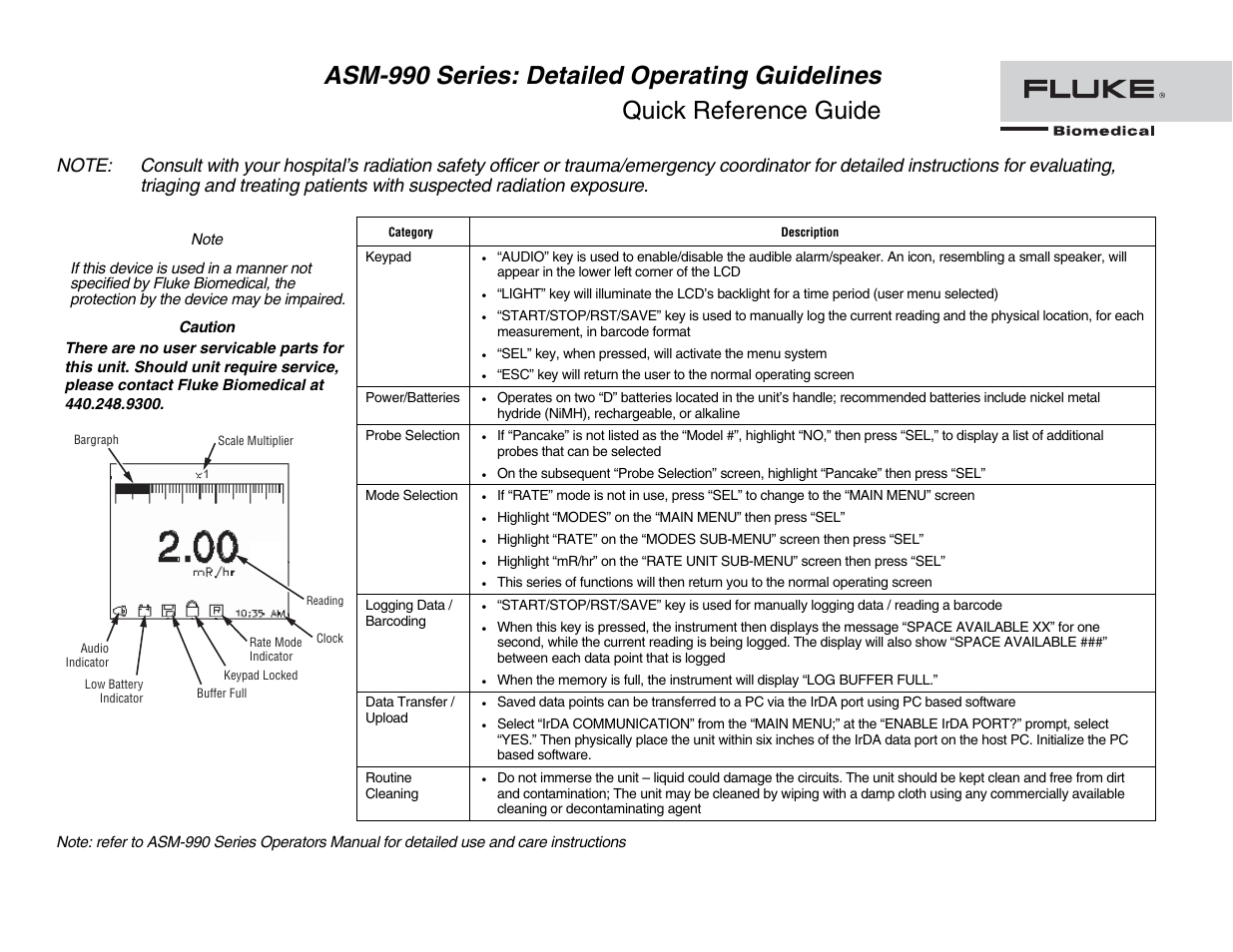 Fluke Biomedical ASM-990 Series Quick Start User Manual | Page 2 / 2