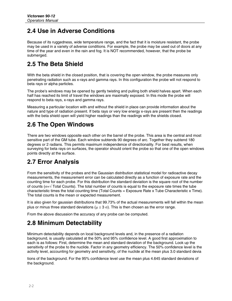 4 use in adverse conditions, 5 the beta shield, 6 the open windows | 7 error analysis, 8 minimum detectability | Fluke Biomedical 90-12 User Manual | Page 10 / 16