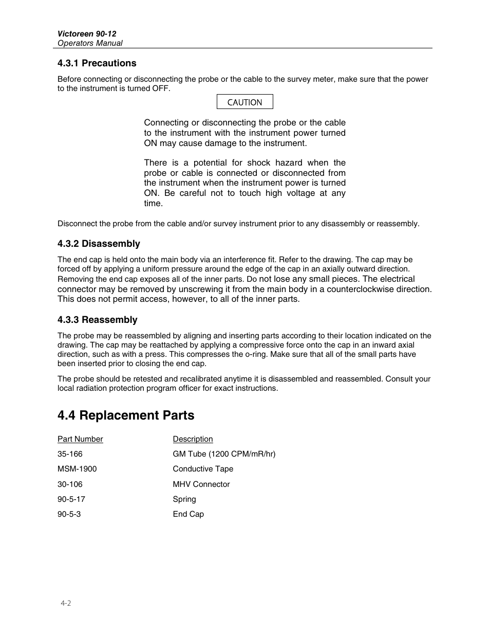 4 replacement parts | Fluke Biomedical 90-12 User Manual | Page 14 / 16