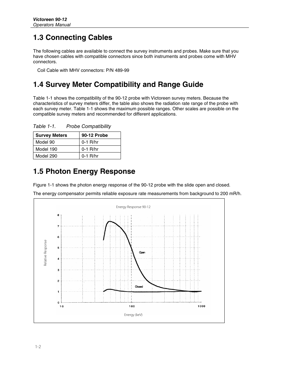3 connecting cables, 4 survey meter compatibility and range guide, 5 photon energy response | Fluke Biomedical 90-12 User Manual | Page 6 / 16