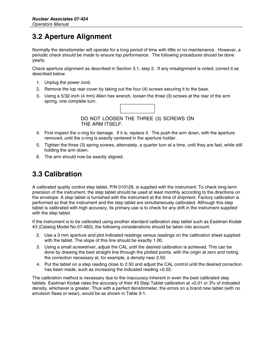 2 aperture alignment, 3 calibration | Fluke Biomedical 07-424 User Manual | Page 10 / 14