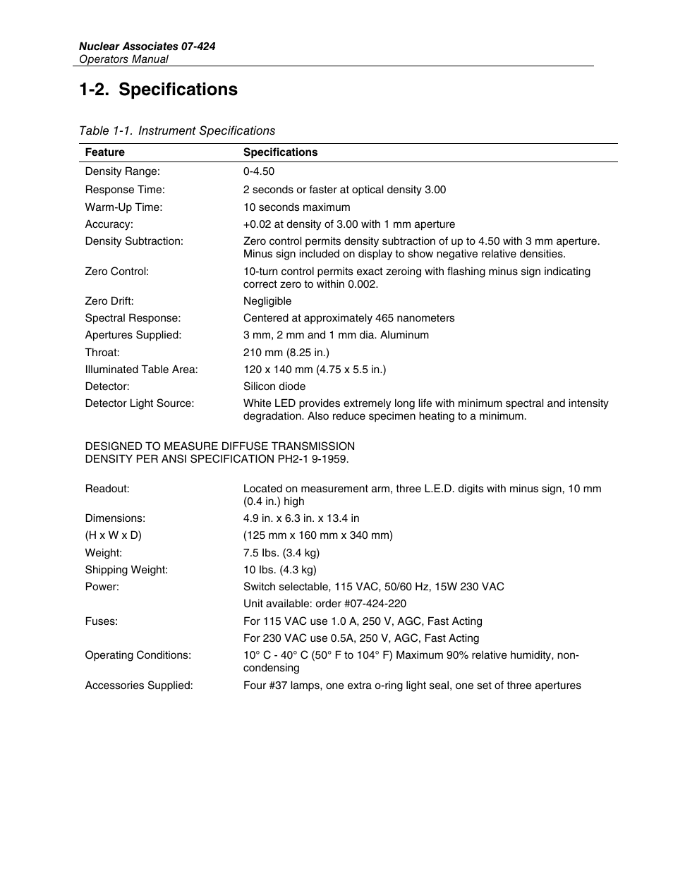 2. specifications | Fluke Biomedical 07-424 User Manual | Page 6 / 14