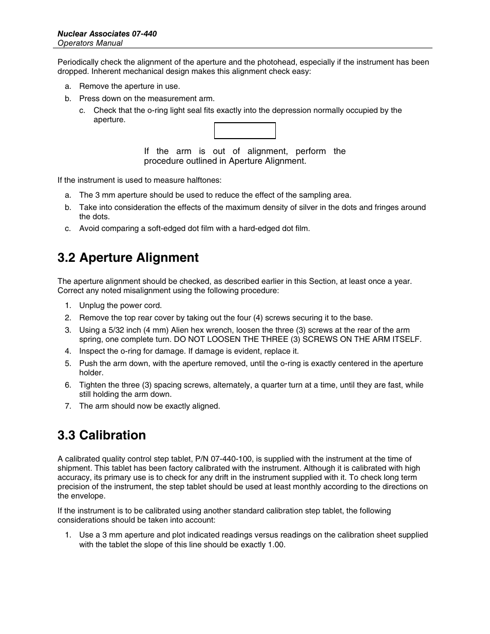 2 aperture alignment, 3 calibration | Fluke Biomedical 07-440 User Manual | Page 12 / 20