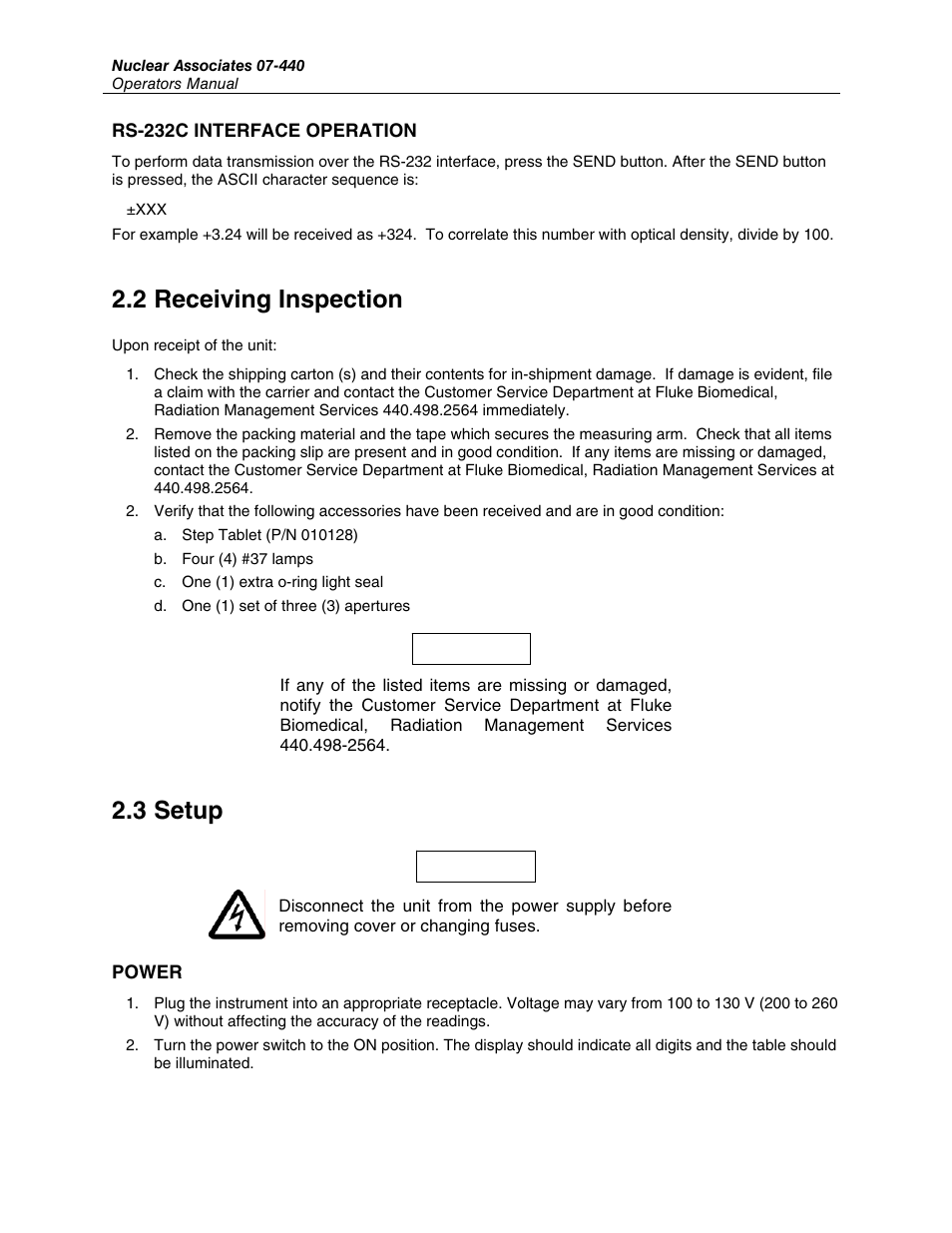 2 receiving inspection, 3 setup | Fluke Biomedical 07-440 User Manual | Page 8 / 20